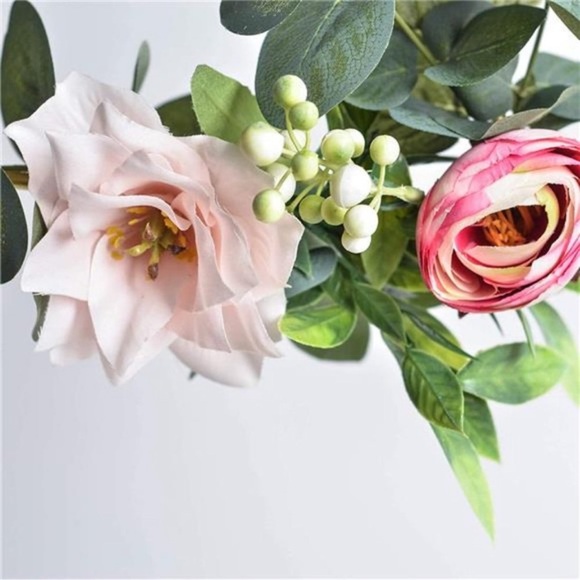 Floral Hoop Wreath Set of 3 Artificial Flower Hanging Wall, Clematis w/ Tea Rose - Picture 5 of 8